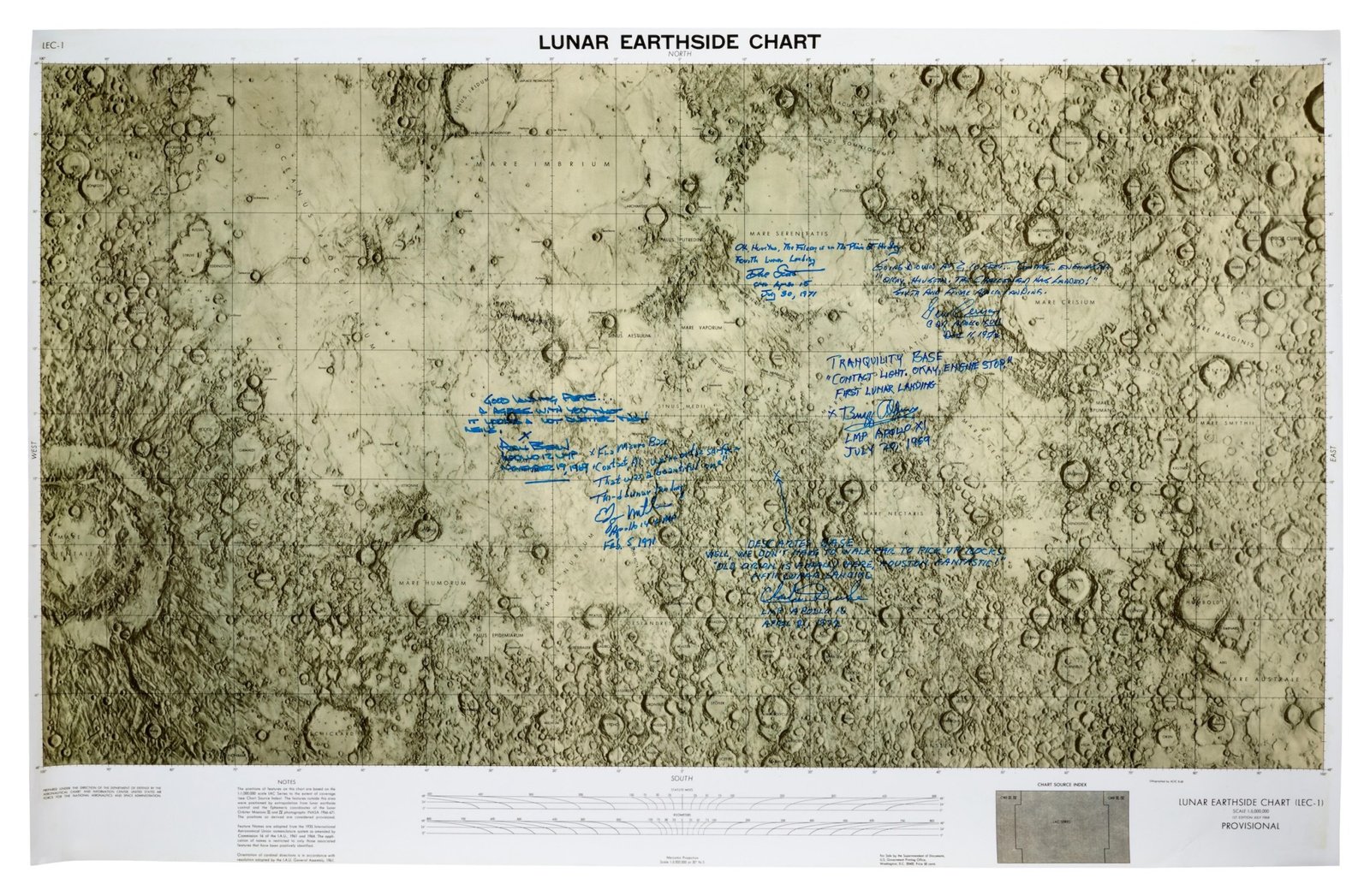 Lunar chart inscribed by a moonwalker from every Apollo landing