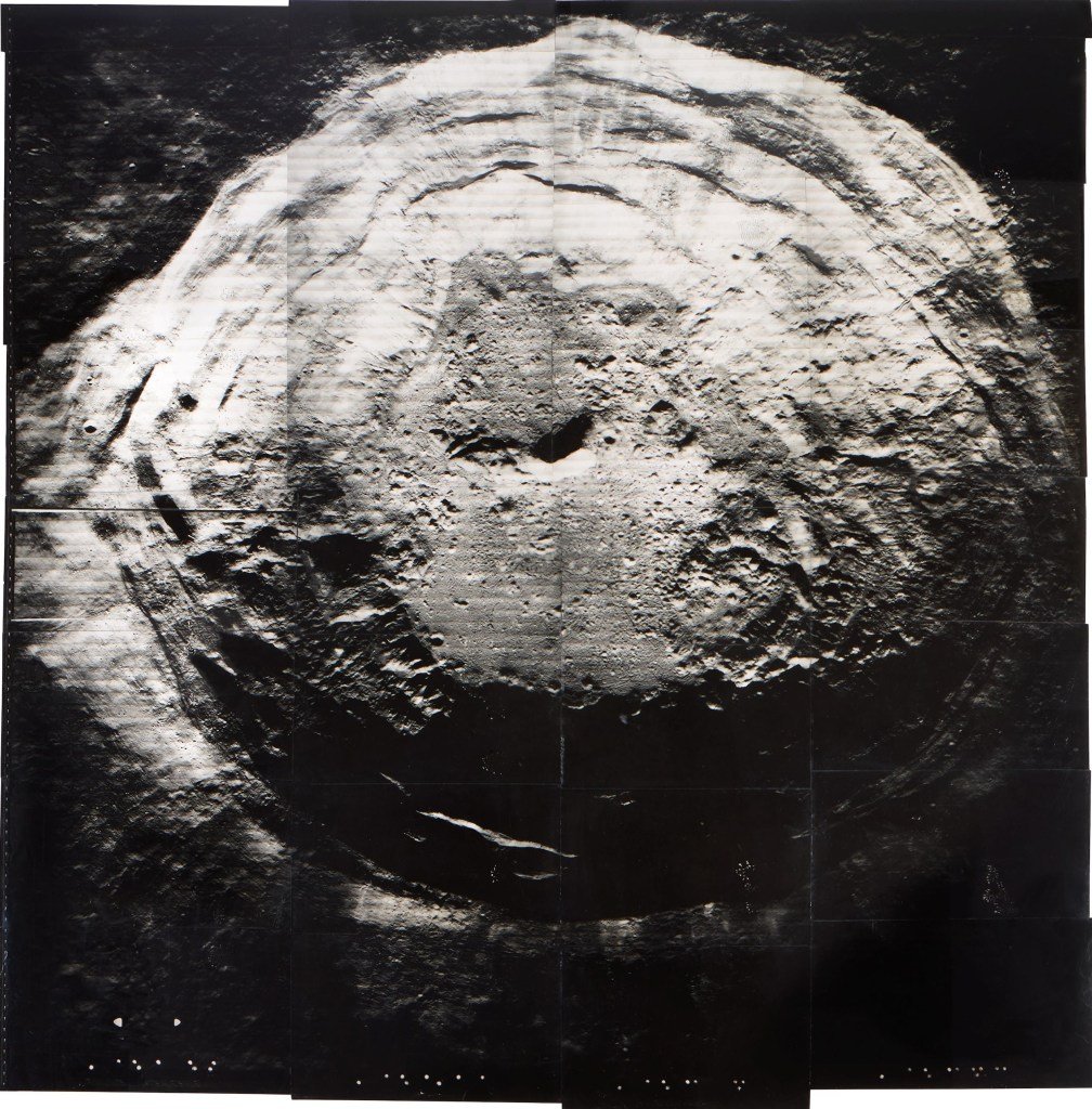 mosaic of photos showing the moon captured by the 1967 Lunar Orbiter V